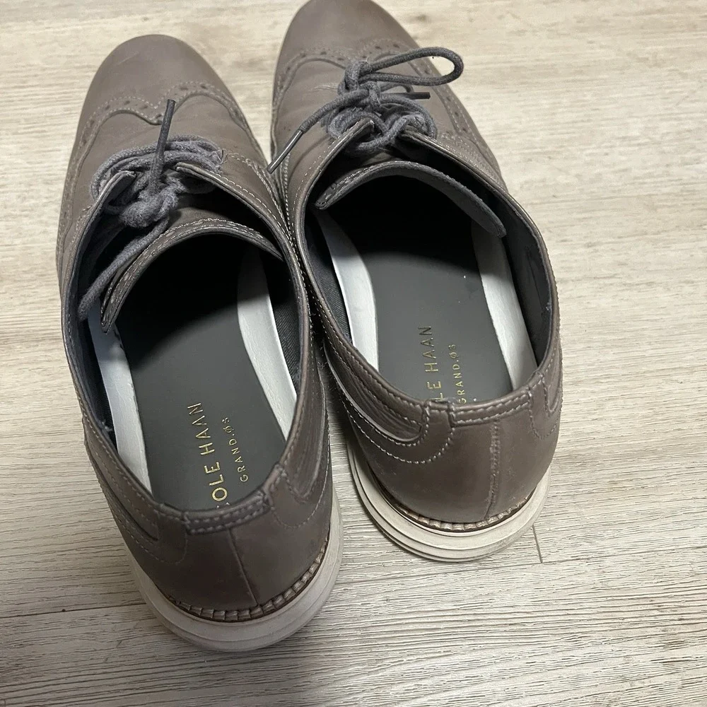 Cole Haan Grand Wingtip Oxford Shoe Derby Stone Sz 10.5 M‎ Men's Gray